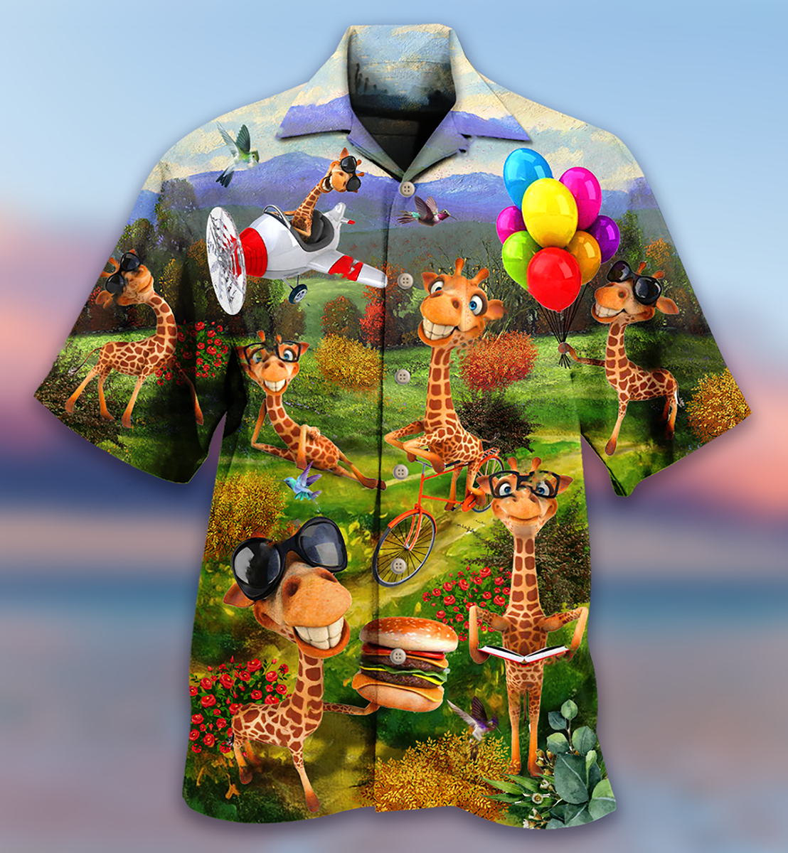 Happy Giraffe Smiling Hawaiian Shirt For Summer Vacation And Beach Travel