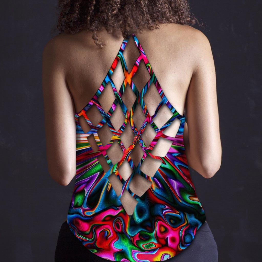 Hippie Soul Color Peaceful Hollow Tank Top For Studio Workouts And Weekend Wear