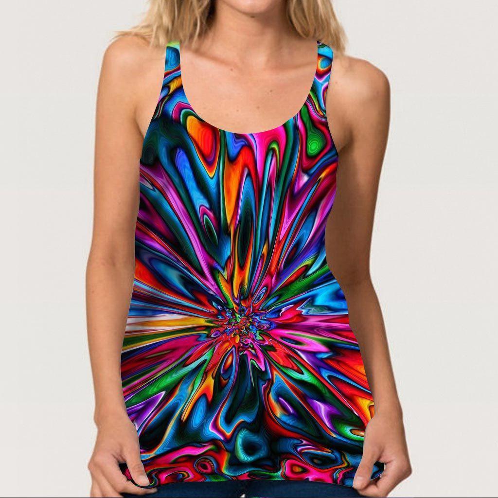 Hippie Soul Color Peaceful Hollow Tank Top For Studio Workouts And Weekend Wear