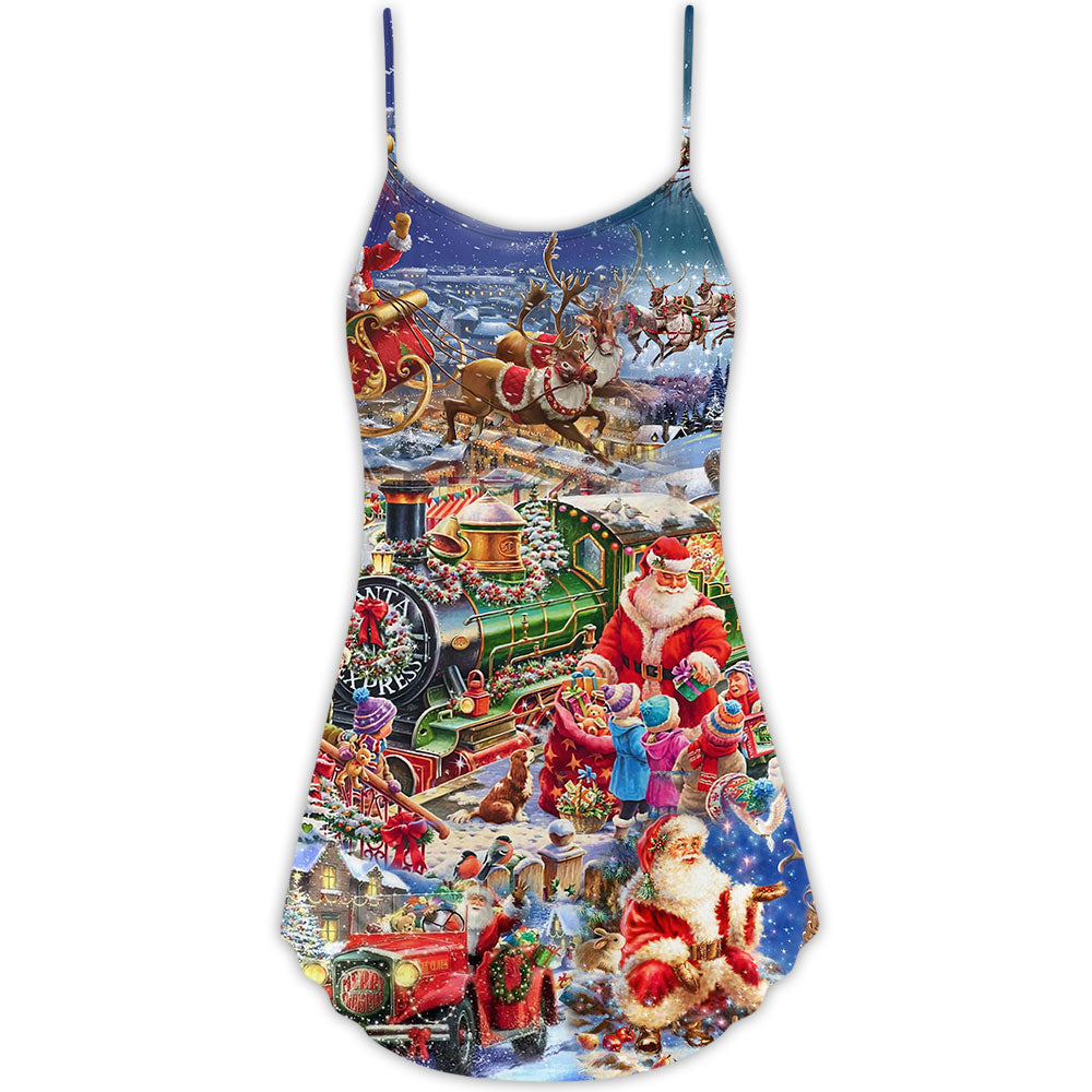 Christmas Joy Love Peace Family V-Neck Sleeveless Cami Dress For Festive Events And Casual Summer Styling
