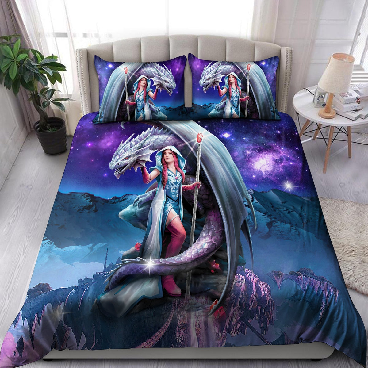 Galaxy Dragon Bedding Cover For Fantasy Bedroom Decor