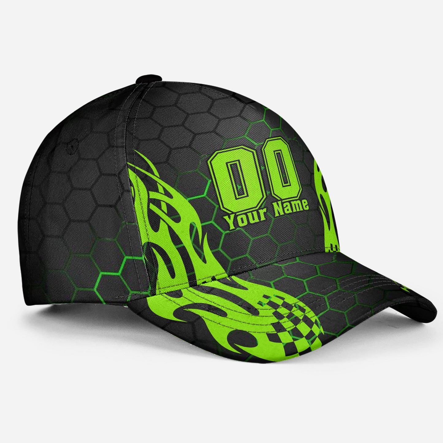 Custom Green Neon Racing Personalized Name Classic Cap For Comfortable Daily Wear Travel And Weekend Outings