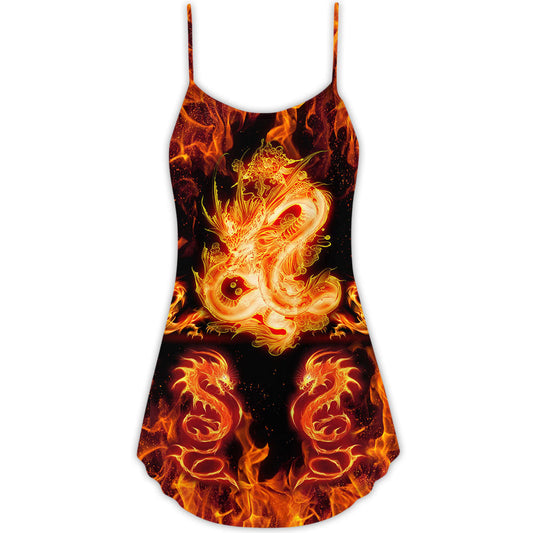Dragon Fireball Madness – Women's Summer Sleeveless V-Neck Camisole Dress
