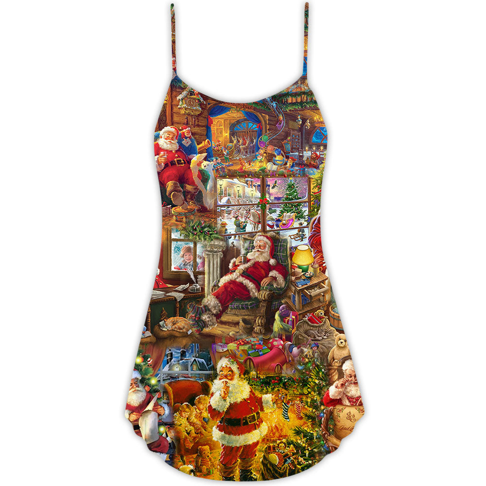 Santa Christmas Season Of Joy V-Neck Sleeveless Cami Dress For Festive Events And Casual Summer Styling