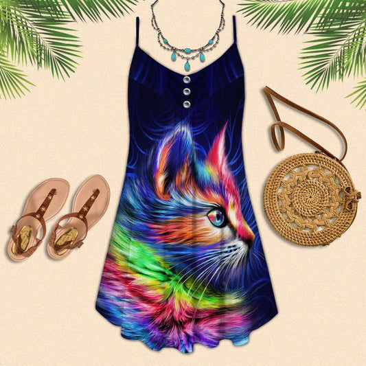Cats Love Summer Vibes Limited 1 – Women's Summer Sleeveless V-Neck Camisole Dress