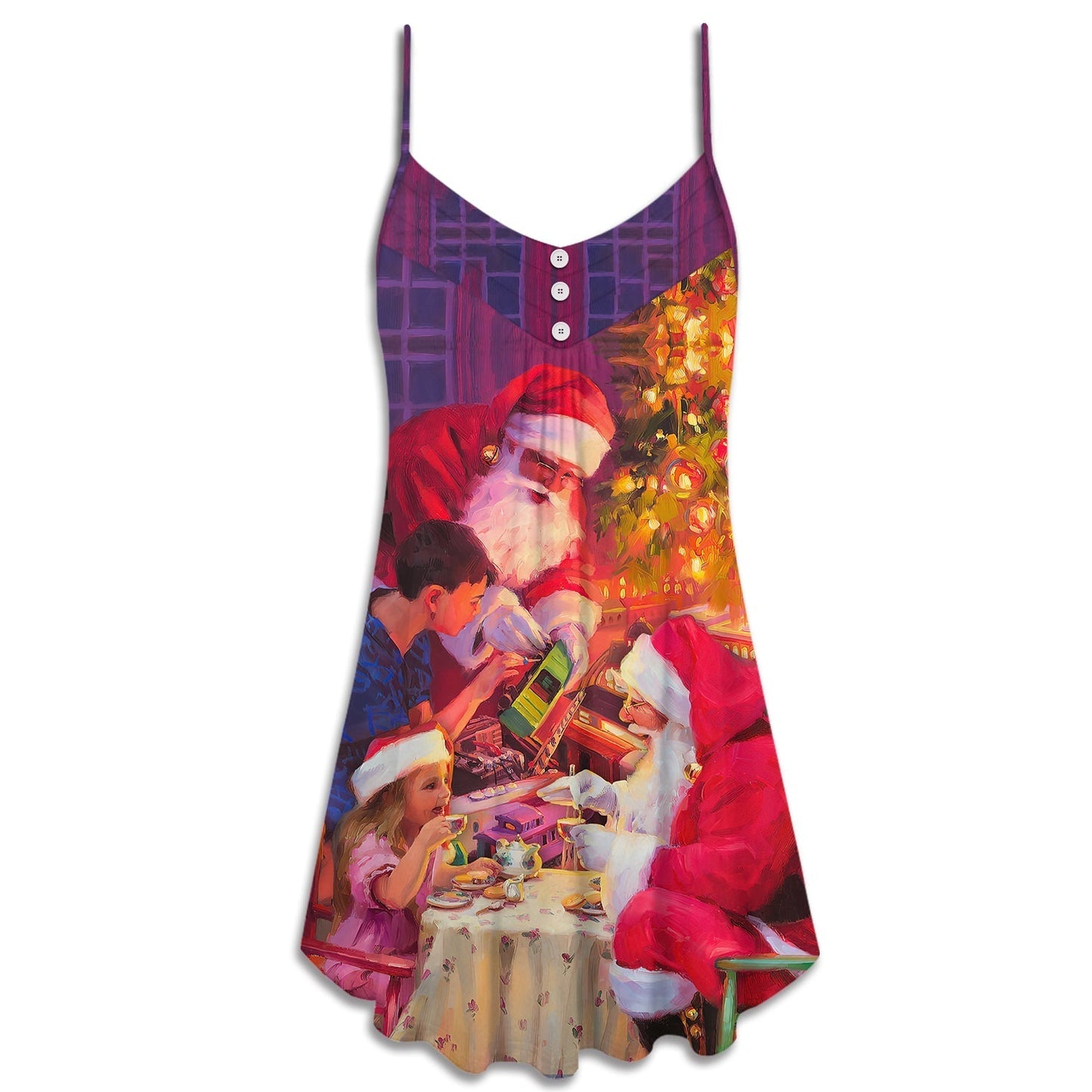 Christmas Santa Story Light Art V-Neck Sleeveless Cami Dress For Festive Events And Casual Summer Styling