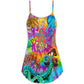 Hippie Octopus Fun Style V-Neck Sleeveless Cami Dress For Festivals Vacations And Relaxed Artistic Styling