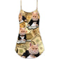 Vintage Money Cat Style V-Neck Sleeveless Cami Dress For Summer Vacations Festivals And Casual Everyday Wear