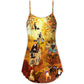 Happy Fall Y'all Cat V-Neck Sleeveless Cami Dress For Summer Vacations Festivals And Playful Casual Styling