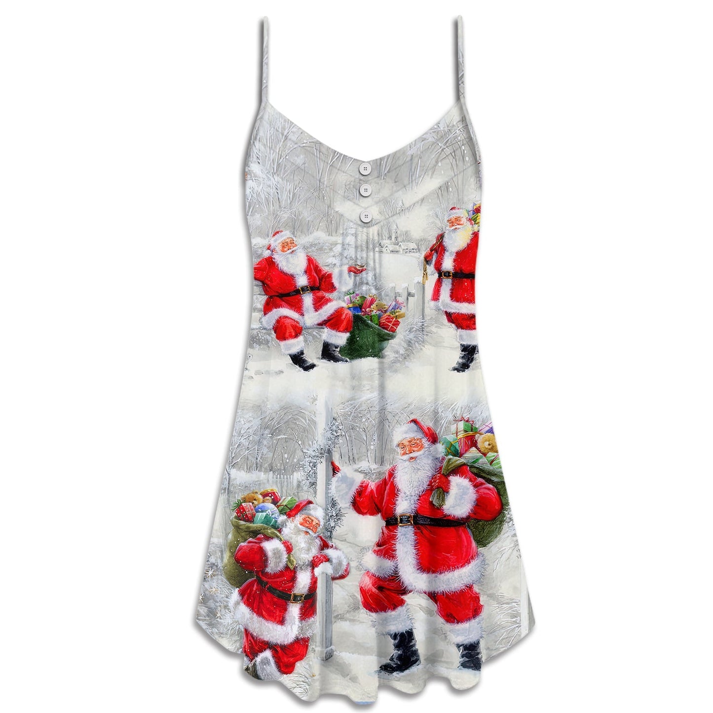 Santa Always With You V-Neck Sleeveless Cami Dress For Vacations Parties And Expressive Warm Weather Styling