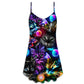 Cat Playing Golf Neon Lightning V-Neck Sleeveless Cami Dress For Game Day Events Travel And Warm Weather Outfits