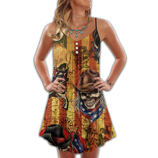 Cowboy Skull Patriotic Style – Women's Summer Sleeveless V-Neck Camisole Dress