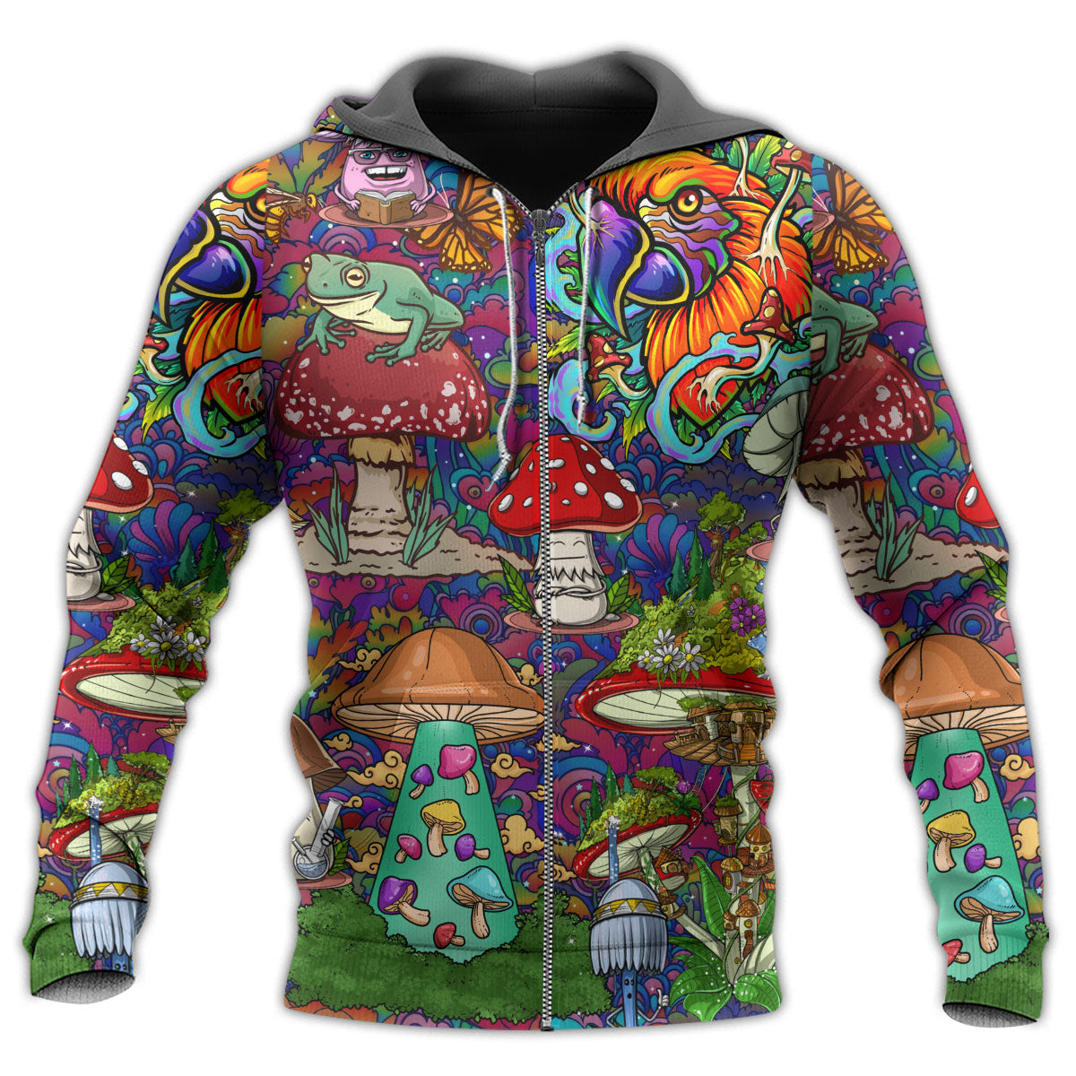 Hippie Mushroom Peace Lover Hoodie For Relaxed Streetwear Outdoor Gatherings And Travel