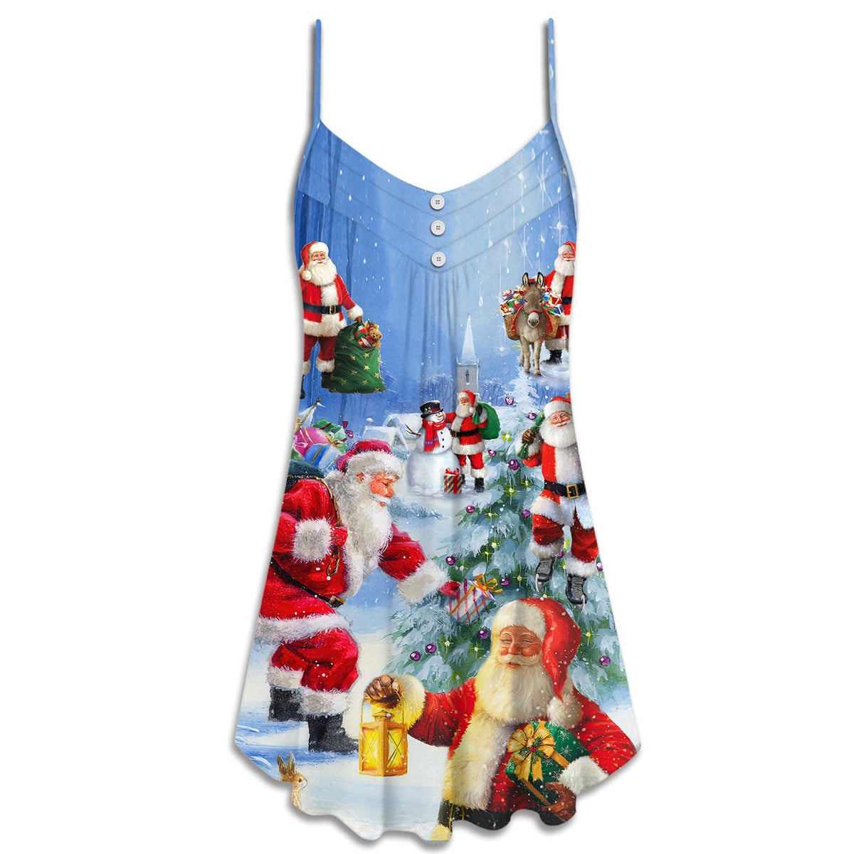 Santa Coming Story Night V-Neck Sleeveless Cami Dress For Holiday Parties And Relaxed Vacation Wear