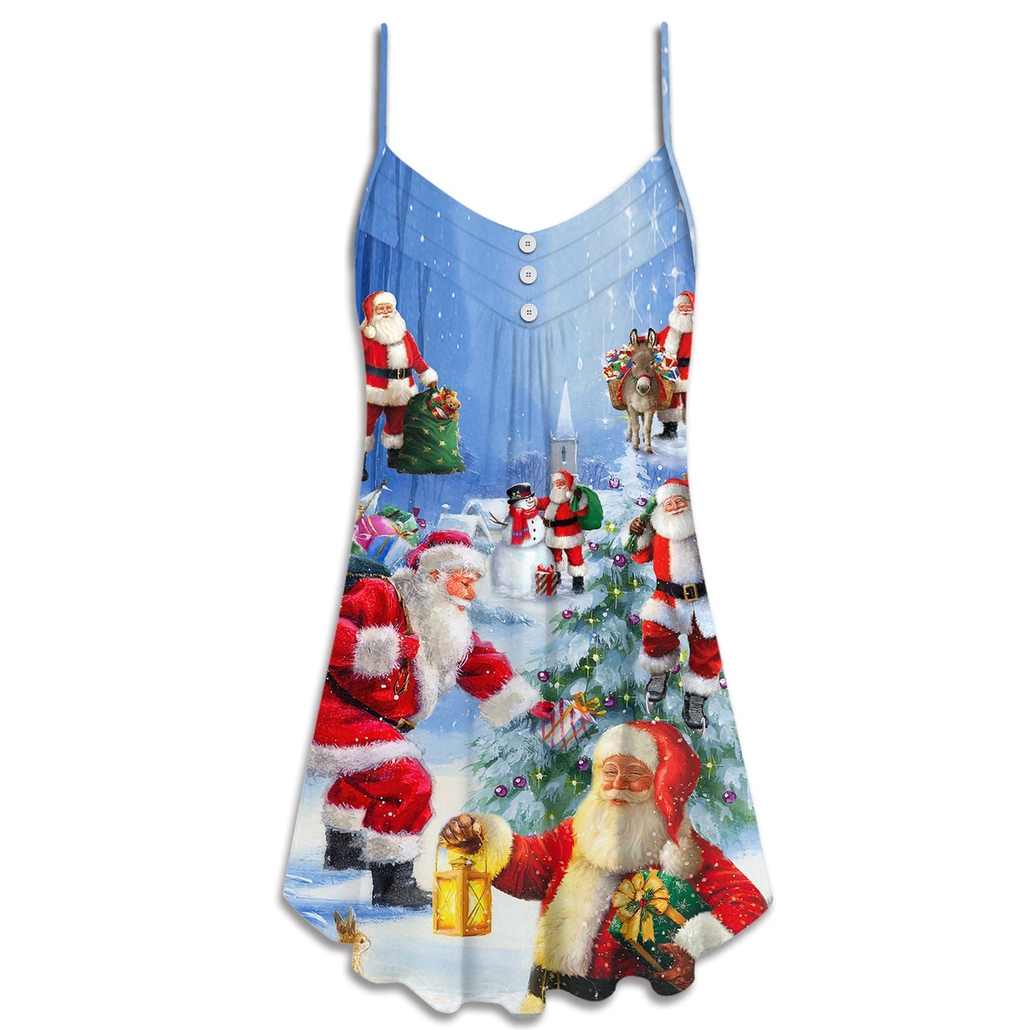 Santa Coming Story Night V-Neck Sleeveless Cami Dress For Holiday Parties And Relaxed Vacation Wear