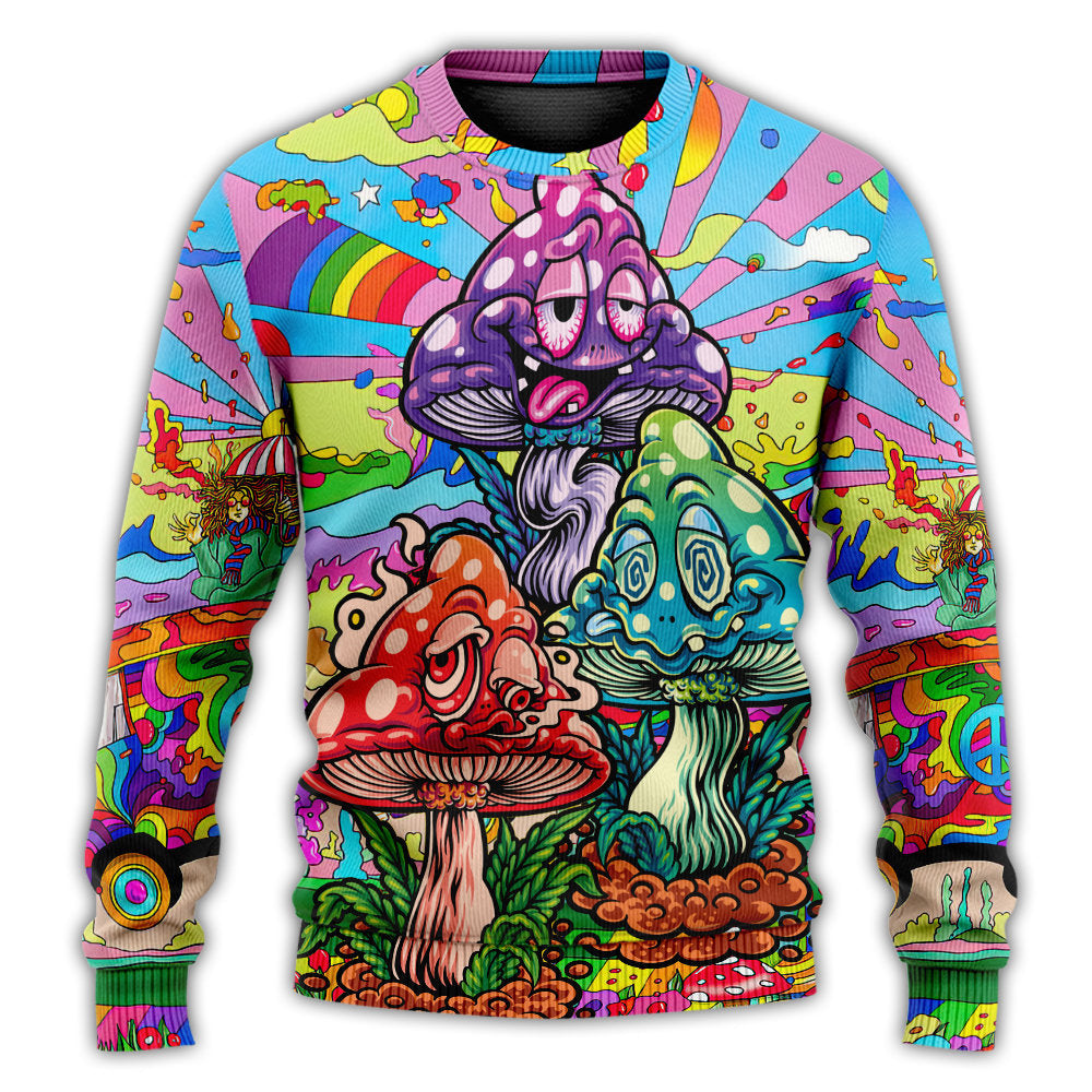 Hippie Colorful Mushroom Happy Sweater For Festival Adventures Vacations And Relaxed Daily Styling