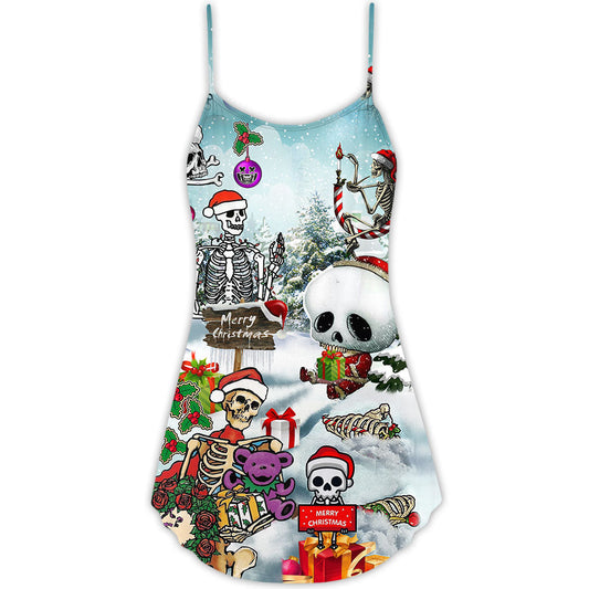 Skull Christmas Snow Vibe – Women's Summer Sleeveless V-Neck Camisole Dress