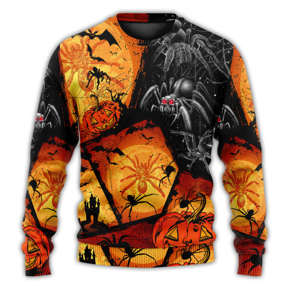 Halloween Spider Pumpkin Night Sweater For Art Fans Travel Parties And Distinctive Casual Style