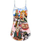 Samurai Cat With Ramen V-Neck Sleeveless Cami Dress For Vacations Parties And Expressive Warm Weather Styling