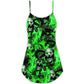Green Flame Skull Burn V-Neck Sleeveless Cami Dress For Festivals Travel And Relaxed Casual Summer Wear