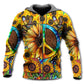 Hippie Sunflowers Peace Sign Hoodie For Colorful Outings Music Events And Everyday Style