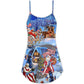 Christmas Patriotic Santa Theme V-Neck Sleeveless Cami Dress For Vacations And Casual Warm Weather Wear