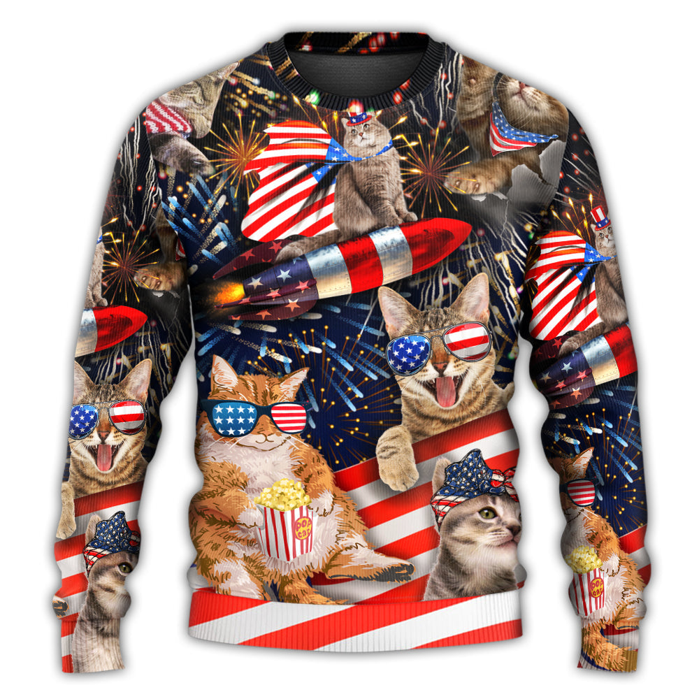 Cat Independence Day Fireworks Sweater For Animal Inspired Style Events And Comfortable Daily Wear