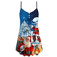 Santa Story Night Painting V-Neck Sleeveless Cami Dress For Festivals Travel And Relaxed Casual Summer Wear