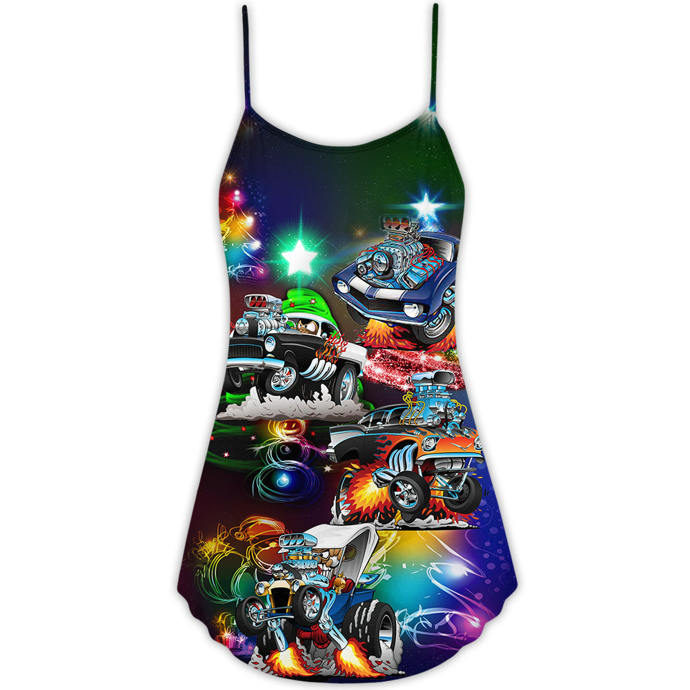Christmas Neon Car Holiday – Women's Summer Sleeveless V-Neck Camisole Dress