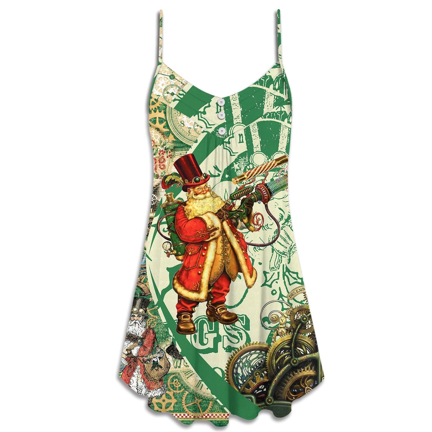 Christmas Steampunk Santa Style V-Neck Sleeveless Cami Dress For Festive Events And Casual Summer Styling