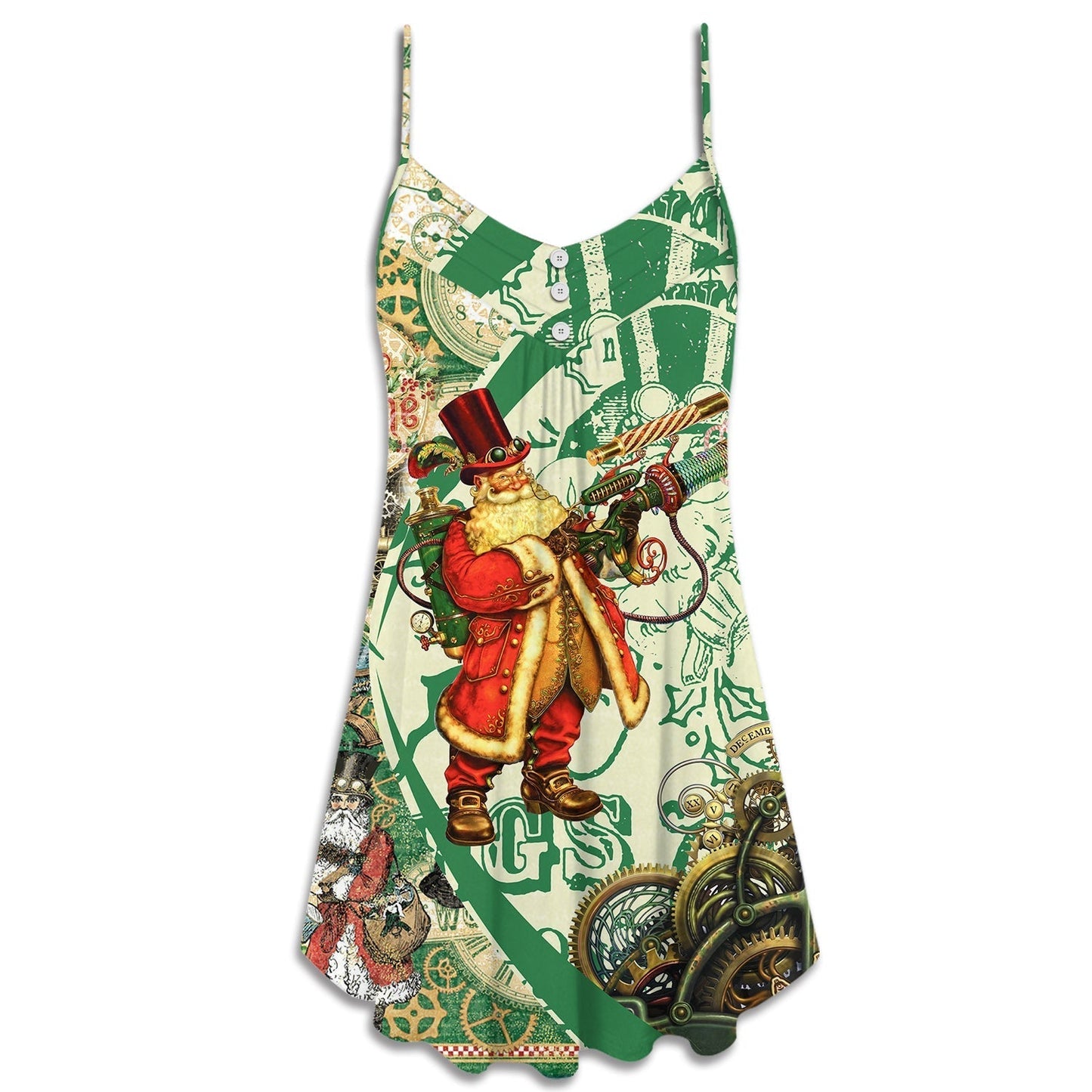 Steampunk Santa Holiday Style V-Neck Sleeveless Cami Dress For Holiday Parties And Relaxed Vacation Wear
