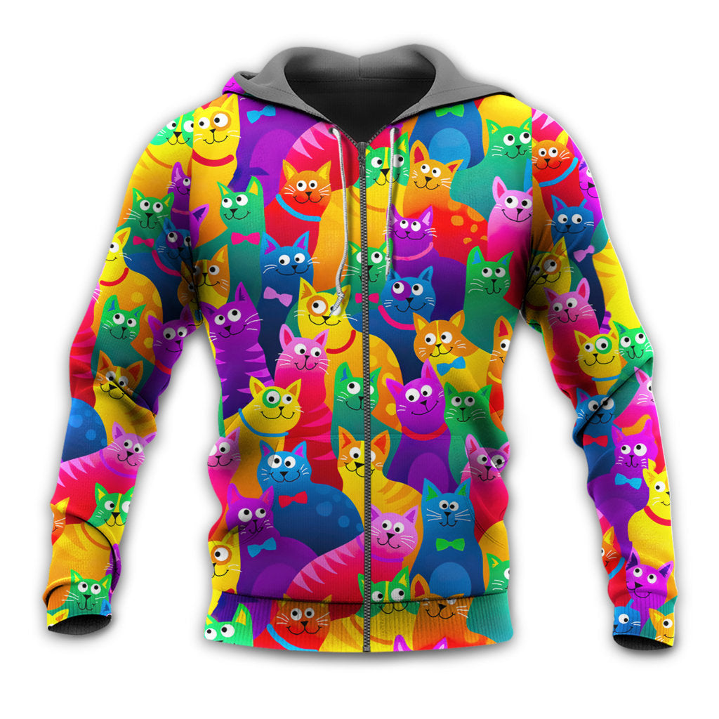Funny Colorful Cats Hoodie For Casual Outfits Outdoor Trips And Comfortable Layering