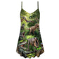 Forest Dinosaur Cool Style V-Neck Sleeveless Cami Dress For Summer Events And Comfortable Everyday Style