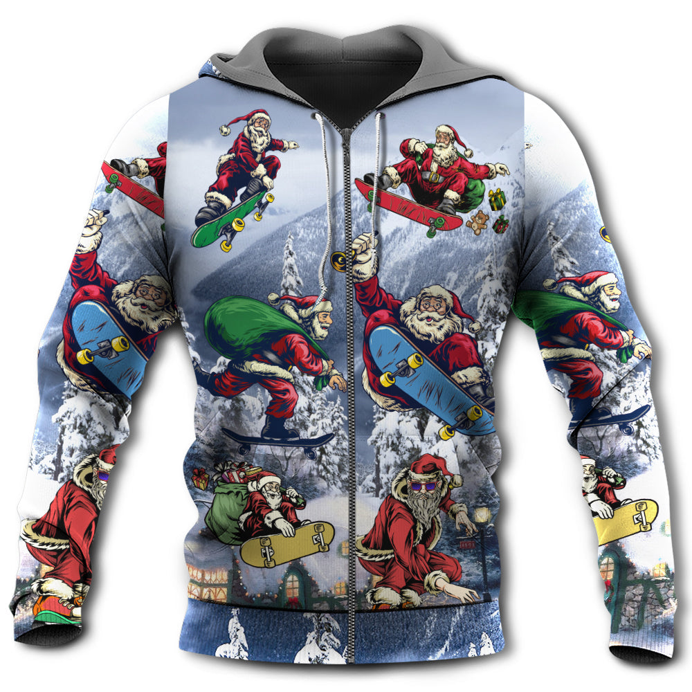 Santa Skateboard Snow Mountain Hoodie For Festive Celebrations Seasonal Trips And Relaxed Winter Wear