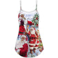 Christmas Santa Is Coming To Town V-Neck Sleeveless Cami Dress For Festive Events And Casual Summer Styling