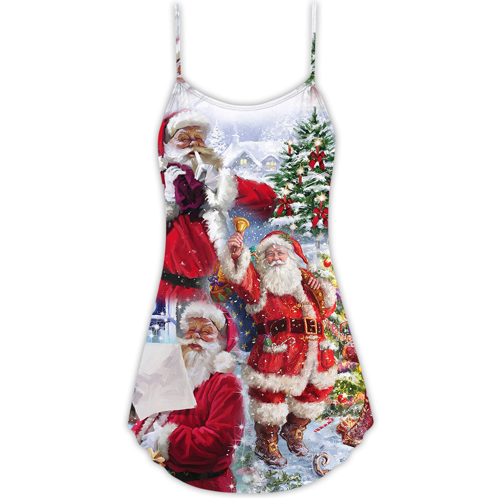 Christmas Santa Is Coming To Town V-Neck Sleeveless Cami Dress For Festive Events And Casual Summer Styling