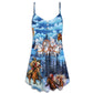 Horses And Santa Christmas Love V-Neck Sleeveless Cami Dress For Festive Events And Casual Summer Styling