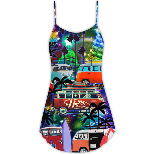 Christmas Van Bus Beach Style – Women's Summer Sleeveless V-Neck Camisole Dress