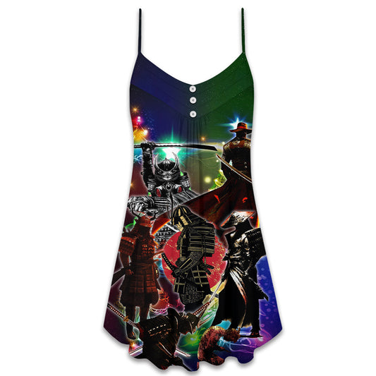 Samurai Courage Life Christmas V-Neck Sleeveless Cami Dress For Festivals Travel And Relaxed Casual Summer Wear