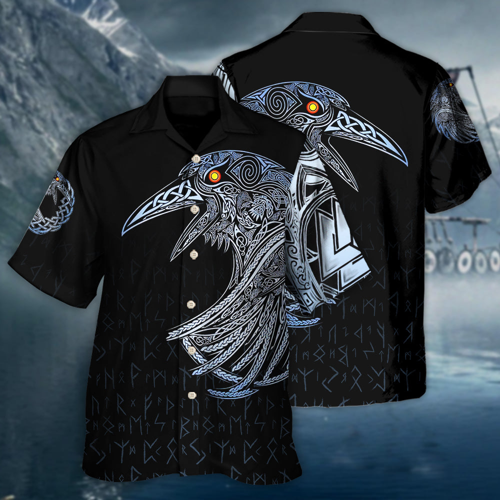 Norse Warrior Huginn Muninn Bird Hawaiian Shirt Design Detail For Sunny Adventures And Casual Wear