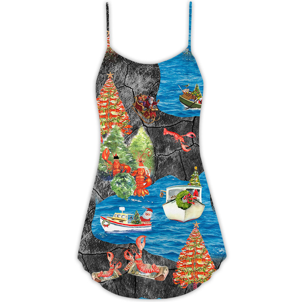 Christmas Lobster Love Holiday V-Neck Sleeveless Cami Dress For Festivals Travel And Relaxed Casual Summer Wear