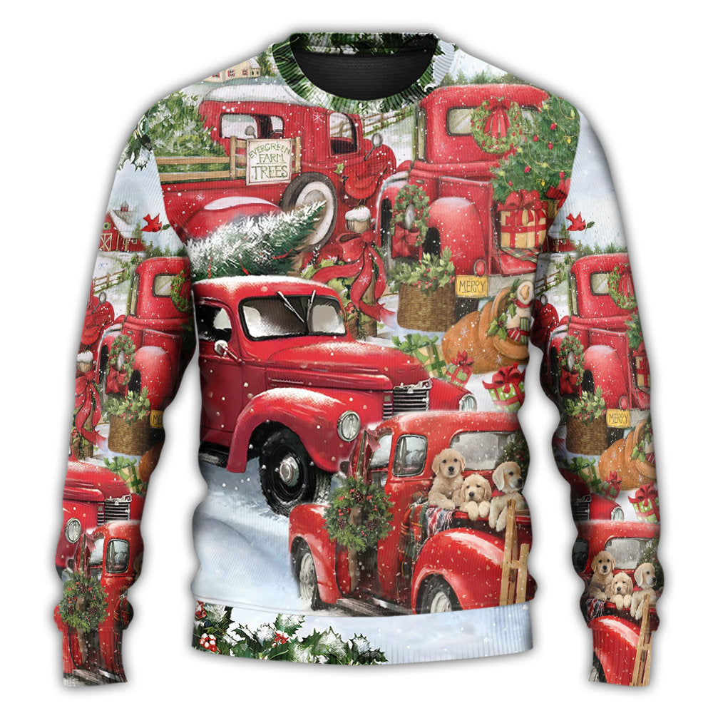 Christmas Red Truck Puppy Xmas Tree Sweater For Family Gatherings Winter Travel And Everyday Seasonal Comfort