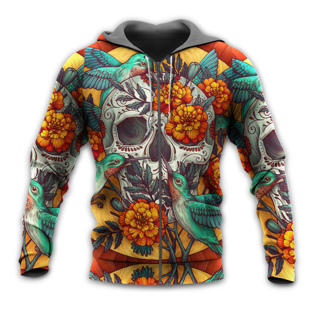 Floral Skull Hummingbird Hoodie For Alternative Fashion Events And Relaxed Everyday Wear