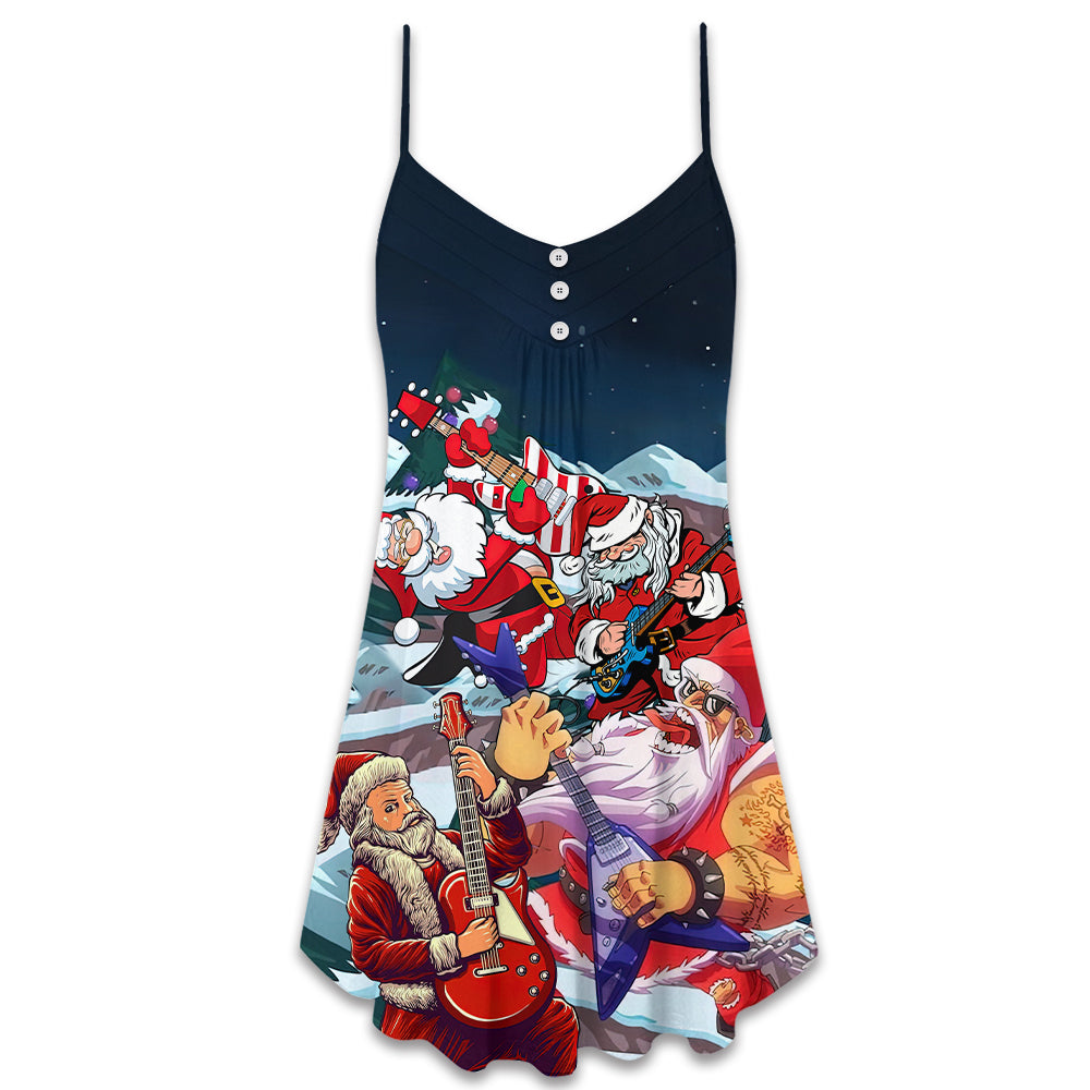 Christmas Santa Electric Guitar V-Neck Sleeveless Cami Dress For Festivals Travel And Relaxed Casual Summer Wear