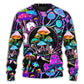 Hippie Mushroom Neon Light Colorful Sweater For Festival Adventures Vacations And Relaxed Daily Styling