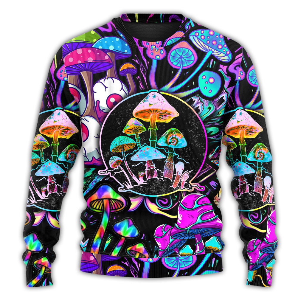 Hippie Mushroom Neon Light Colorful Sweater For Festival Adventures Vacations And Relaxed Daily Styling