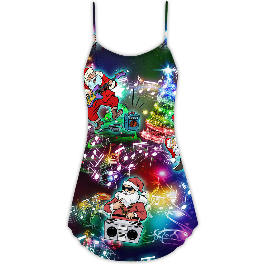 Music Santa Funny Christmas V-Neck Sleeveless Cami Dress For Holiday Parties And Relaxed Vacation Wear