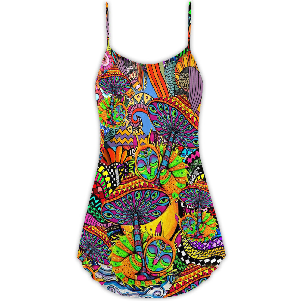 Hippie Peace Life Floral V-Neck Sleeveless Cami Dress For Beach Days Festivals And Comfortable Bohemian Outfits