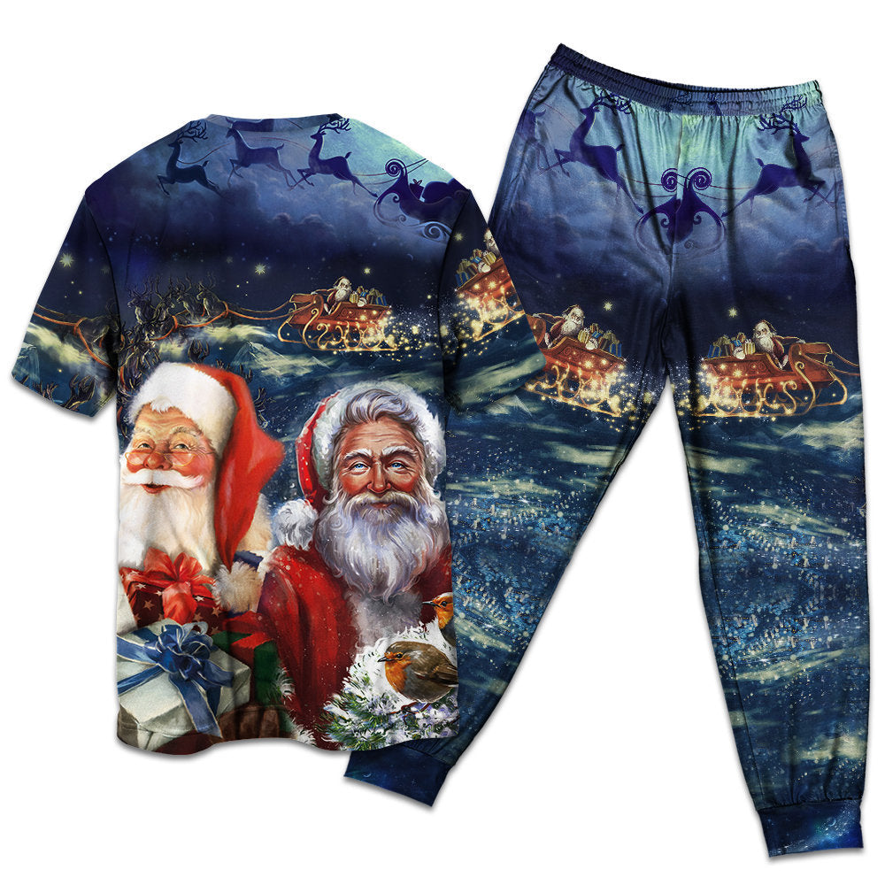 Happy Santa Christmas Short Sleeve Pajamas Set For Holiday Travel And Comfortable Home Wear