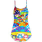 Hippie Frog Mushroom Colorful Peace V-Neck Sleeveless Cami Dress For Vacations And Casual Warm Weather Wear